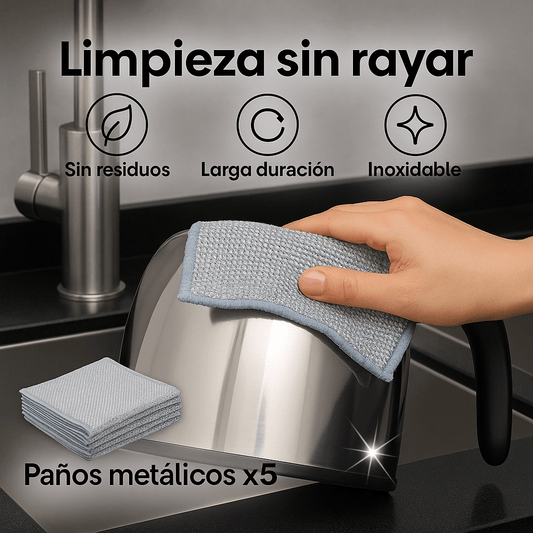 Paños Metálicos x5  Antirayones — Limpieza Brillante Sin Esfuerzo